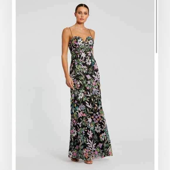 Mac Duggal NEW NWT Spaghetti Strap Bustier Floral Embroidered Appliqué Gown Sz 8 - Picture 9 of 15
